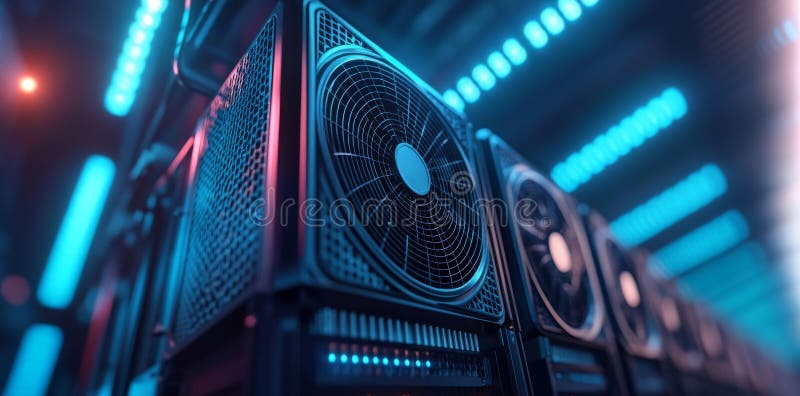 Active server fan cooling systems for data centers are always operational, ensuring efficient cooling technology in stock photos