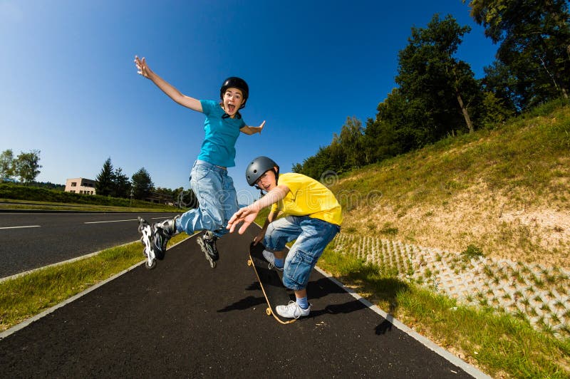 Active young people - rollerblading, skateboarding stock photos Active young people - rollerblading, skateboarding stock photos