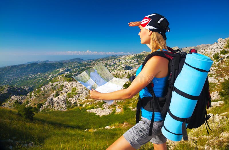 Travel Hitchhiker Woman Happy Stock Photo - Image of hiking, nature ...