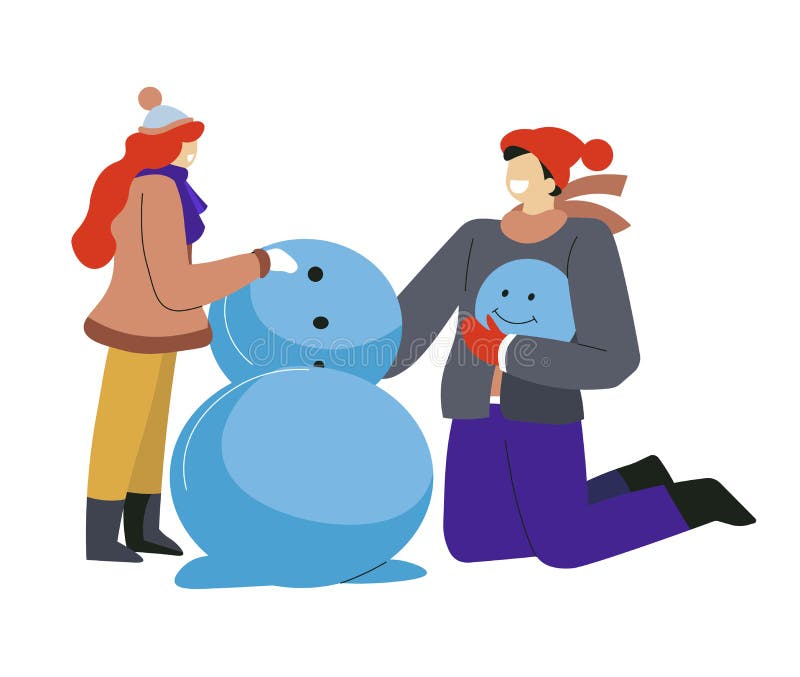 Vector A La Muchacha Del Muchacho Que Se Divierte Que Hace El Muñeco De Nieve Aislado Ilustración del Vector - Ilustración de muñeco, aislado: 101287382