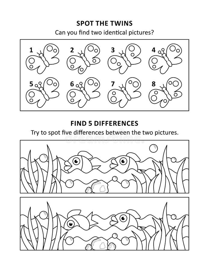 Activity sheet for kids with two visual puzzles, also can be used as coloring page, printable, fit Letter or A4 paper. Activity sheet for kids with two visual puzzles, also can be used as coloring page, printable, fit Letter or A4 paper.