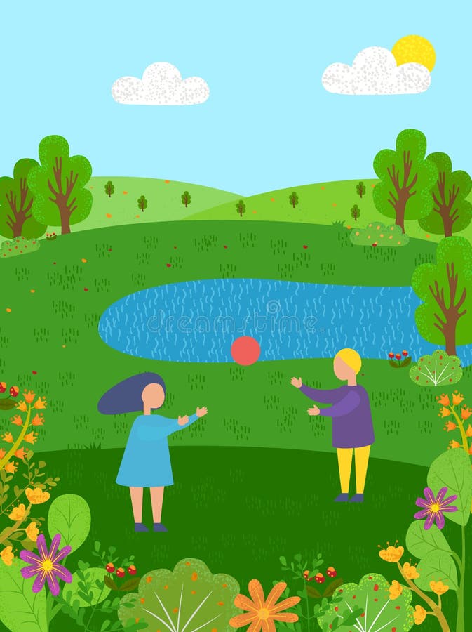 Activité d'enfants en parc, nature verte, vecteur d'été illustration de vecteur Activité d'enfants en parc, nature verte, vecteur d'été illustration de vecteur