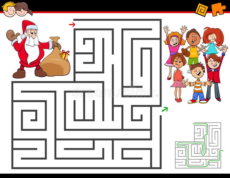 Activité de labyrinthe de bande dessinée avec Santa Claus illustration libre de droits Activité de labyrinthe de bande dessinée avec Santa Claus illustration libre de droits