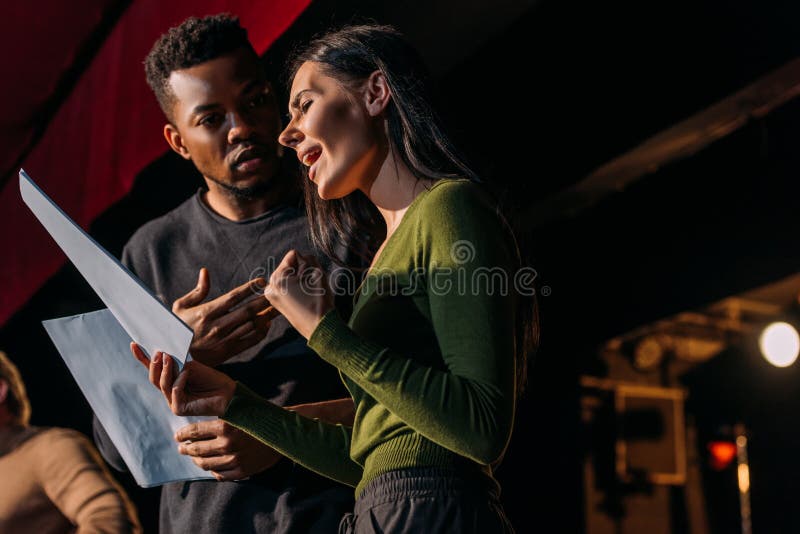 Actor and actress having rehearse on