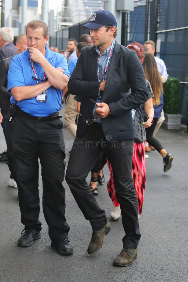 Actor Bradley Cooper arrived for men's final match at US OPEN 2015 stock photo