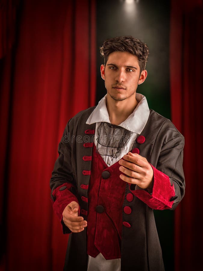 Actor in Renaissance Suit Performing on Stage Stock Photo - Image of ...