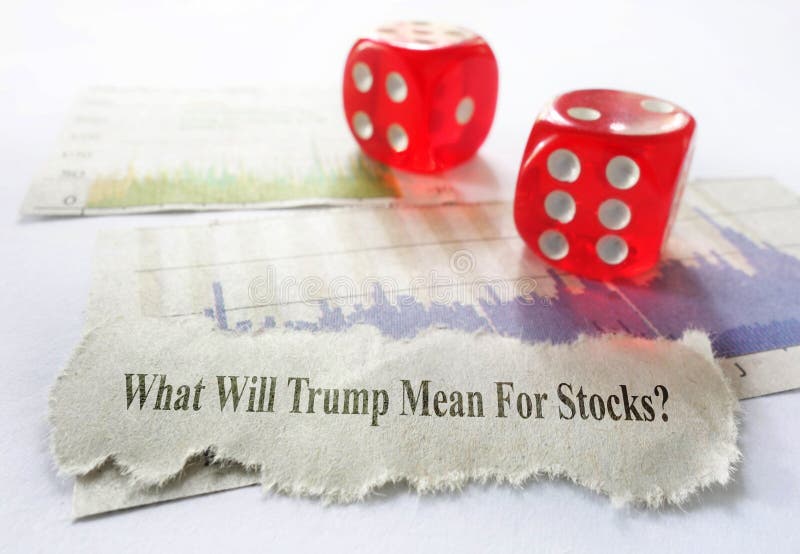 Donald Drumpf news headline with stock market chart and dice. Donald Drumpf news headline with stock market chart and dice