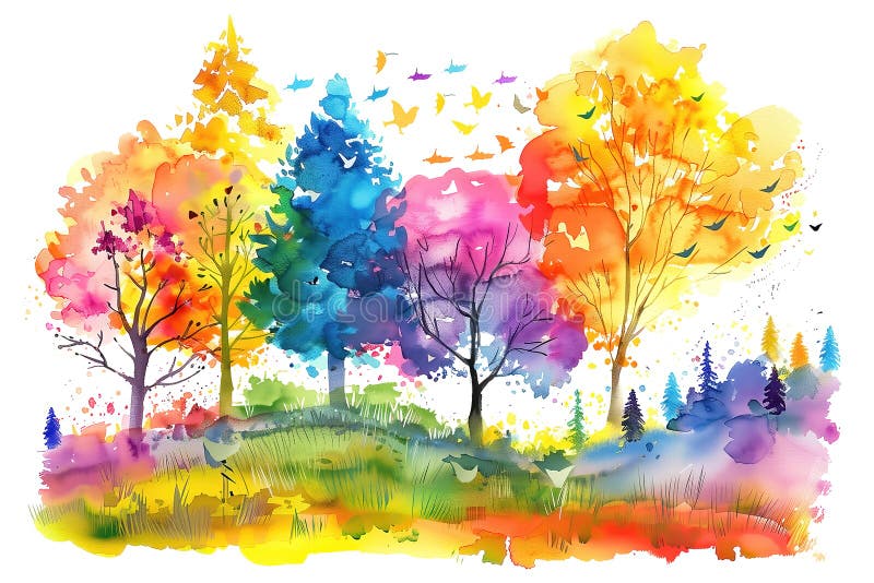 Acuarecularepeisuluiabstract de vară Stilul pasteluluide culoare moale royalty free illustration