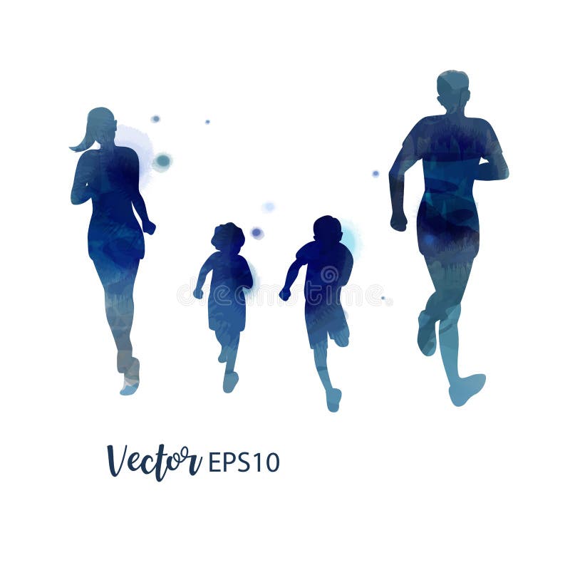 Acuarela de funcionamiento de las siluetas de la familia feliz Vida sana Ilustración del vector ilustración del vector Acuarela de funcionamiento de las siluetas de la familia feliz Vida sana Ilustración del vector ilustración del vector