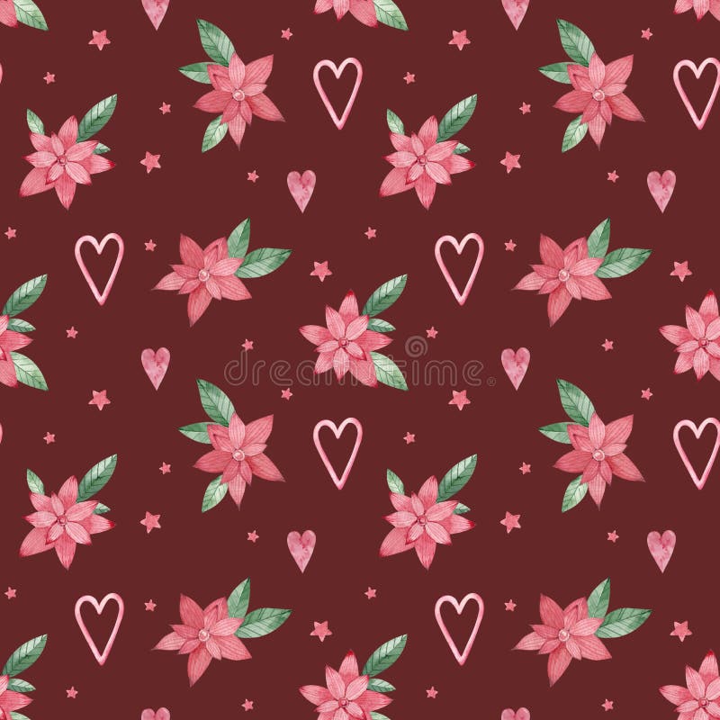 Acuarela Navidad Flor Patrón Sin Costuras. Nochebuena Roja Y Corazones. Fondo Romántico. Patrón Día De San Valentín. Stock de ilustración - Ilustración de estilo, navidad: 220633770 Acuarela Navidad Flor Patrón Sin Costuras. Nochebuena Roja Y Corazones. Fondo Romántico. Patrón Día De San Valentín. Stock de ilustración - Ilustración de estilo, navidad: 220633770