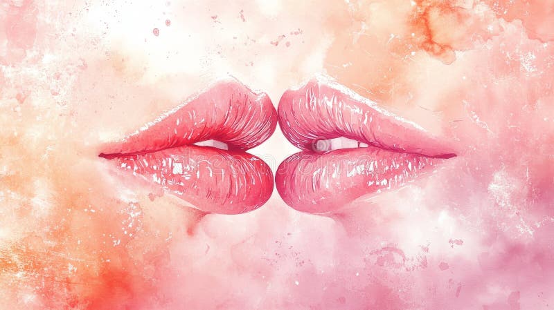 Acuarelă buzele ilustrare abstract artă romantică în nuanțe roz. royalty free stock photography