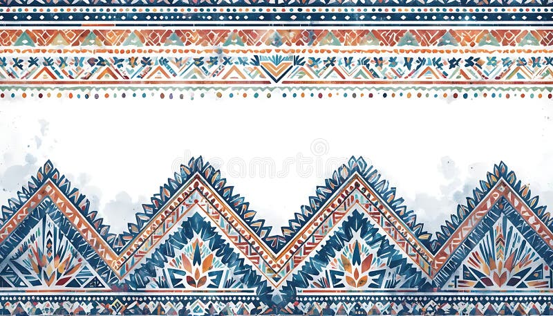Acuarelă model tribal Design cu forme geometrice și culori calde stock illustration