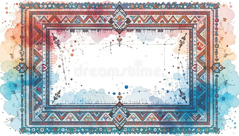 Acuarelă Rame Design cu margine geometrică și florală pe alb vector illustration