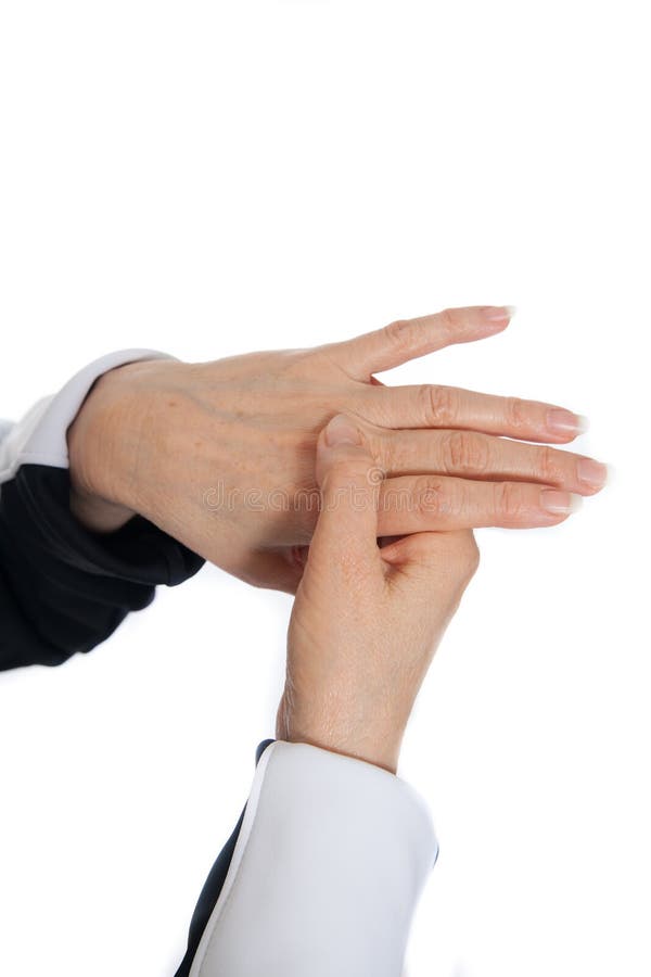 Acupuncture Therapy Massage. Demonstrating Problem Spots on the Hands