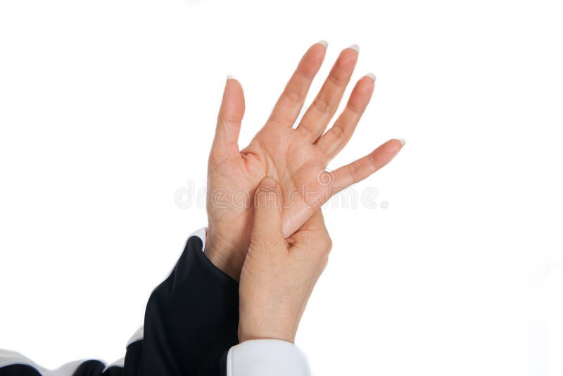 Acupuncture Therapy Massage. Demonstrating Problem Spots on the Hands