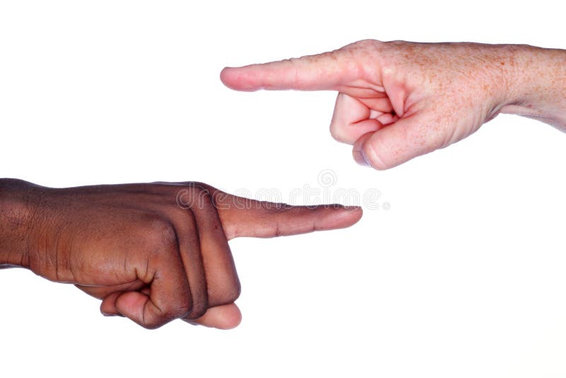 Hands of different races pointing. Hands of different races pointing