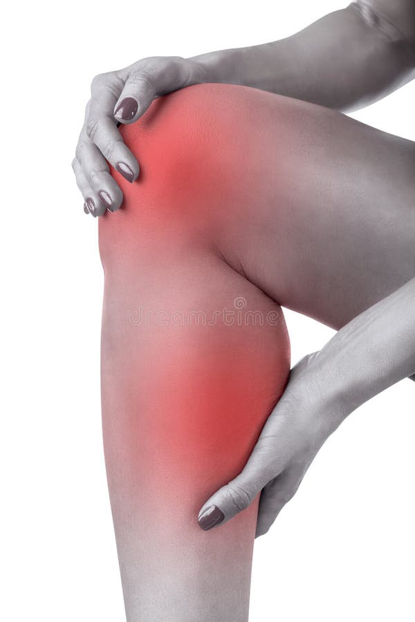 Woman having knee pain isolated on a white background. Woman having knee pain isolated on a white background