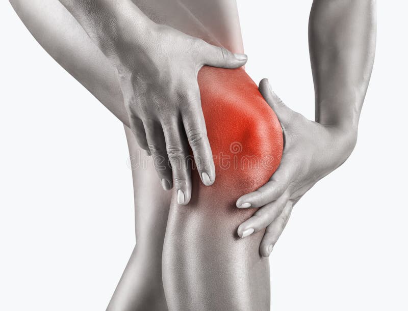 Woman having knee pain isolated on a white background. Woman having knee pain isolated on a white background