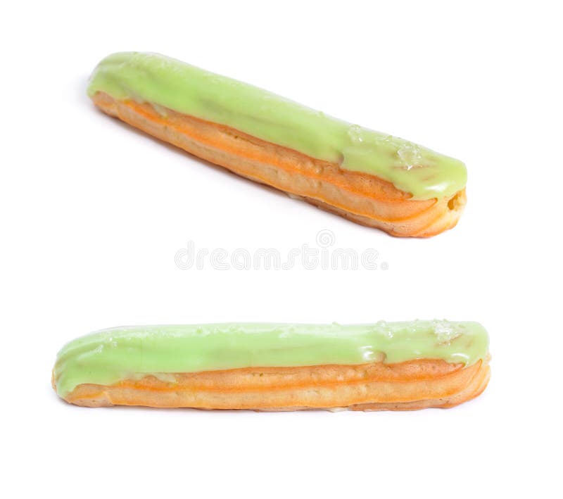 Acuñe el Eclair, también conocido como baguette dulce aislado en el fondo blanco fotografía de archivo libre de regalías