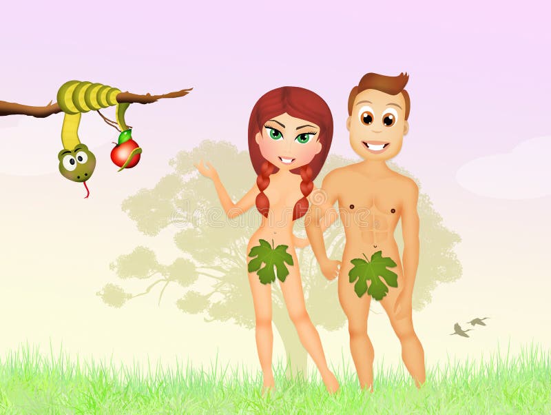 Adán y Eva en el eden stock de ilustración. Ilustración de tierra - 72029800