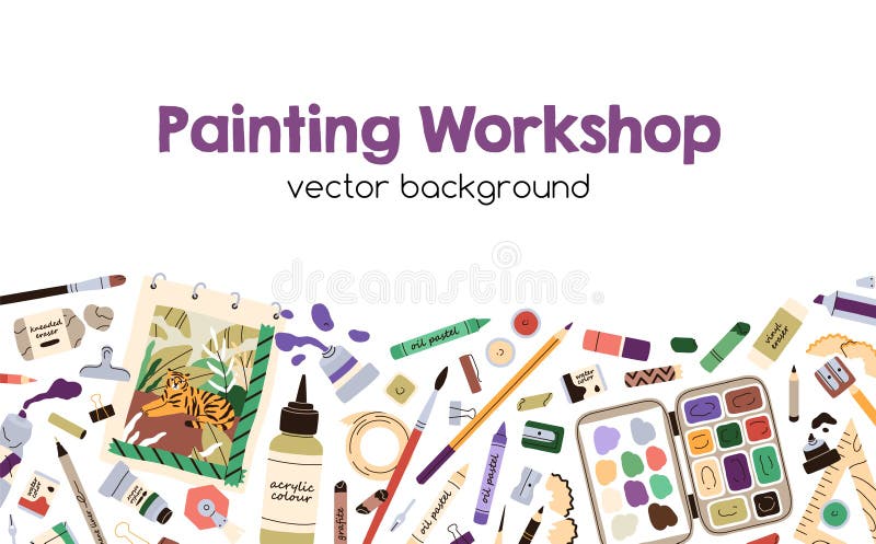 Ad Background of Painting Workshop, Craft Class with Painters Supplies