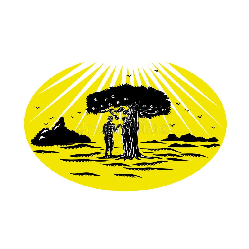 Adam e Eve Serpent Tree Woodcut royalty illustrazione gratis Adam e Eve Serpent Tree Woodcut royalty illustrazione gratis