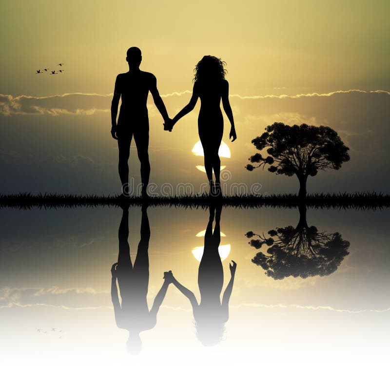 Adamo Ed Eva La Prima Storia D'amore Adamo e Eva nell'Eden illustrazione di stock. Illustrazione di