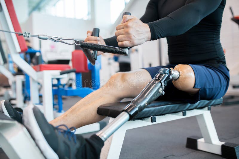 Adaptive Athlete Using Rowing Machine Closeup Stock Photo Image of