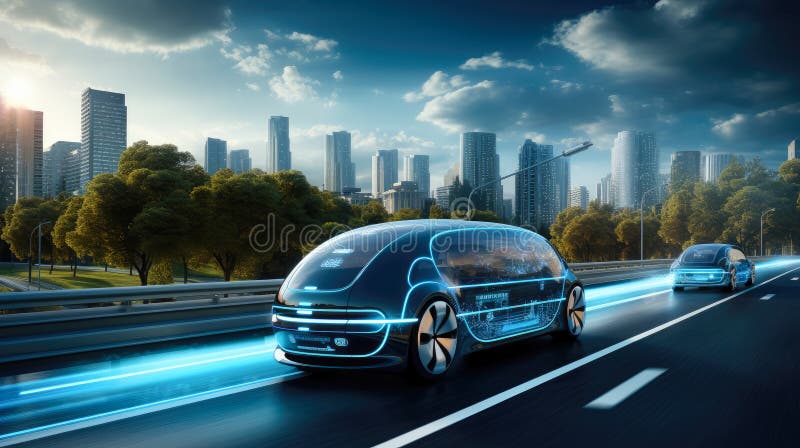 Adaptive cruise control in action vector illustration