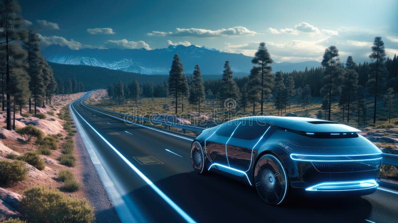 Adaptive cruise control in action vector illustration