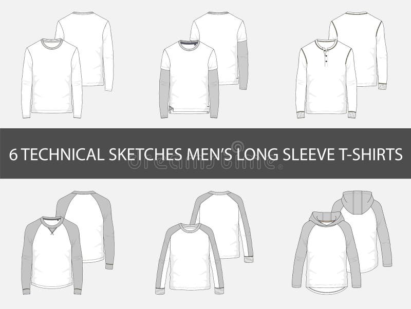 Adatti gli schizzi tecnici delle magliette lunghe della manica del ` s degli uomini