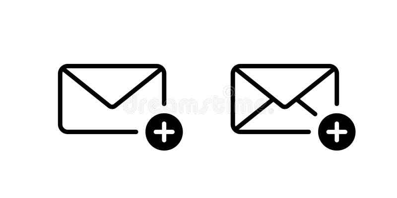 Add message icon in line style. Envelope email with plus sign symbol royalty free illustration