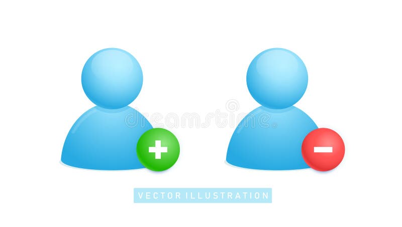 Add and remove user icon set. Vector illustration of profile photo placeholder for adding an removing icons. stock illustration