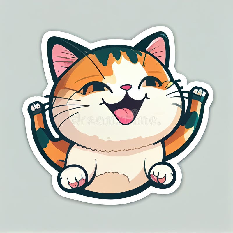 Cute and Playful Cartoon Cat Sticker Stock Illustration Illustration