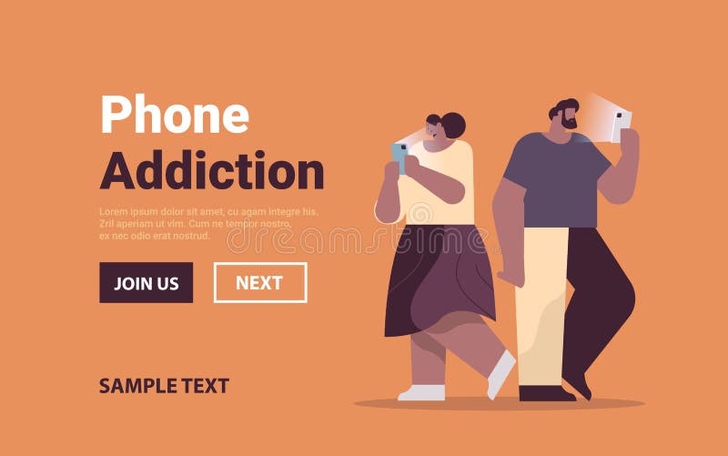 Addicted couple using digital gadgets african american man woman active in social networks digital addiction concept royalty free illustration