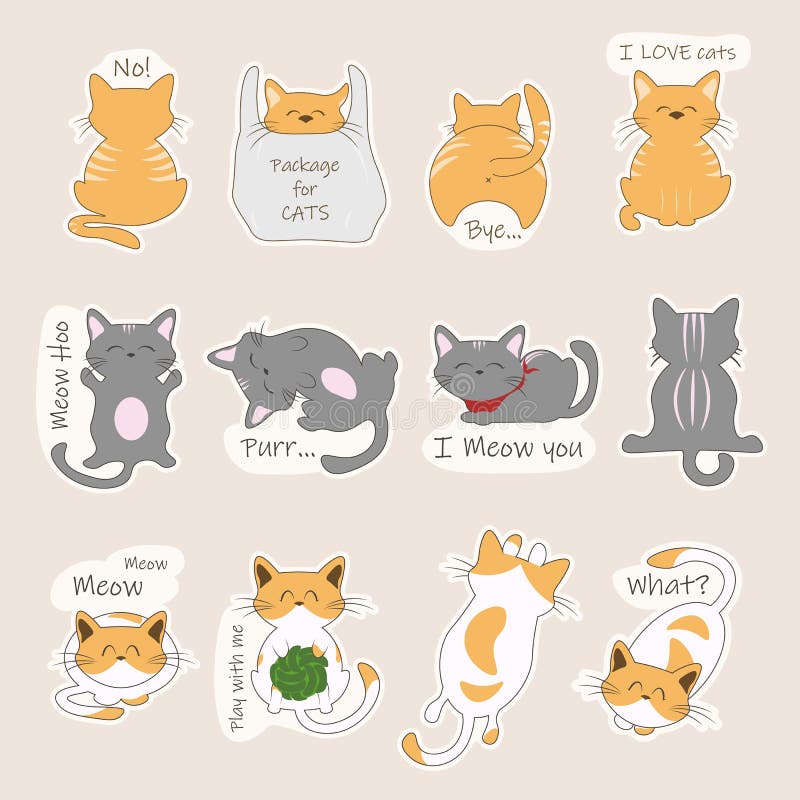 Ilustração de design de adesivo de gato kawaii adorável e fofo