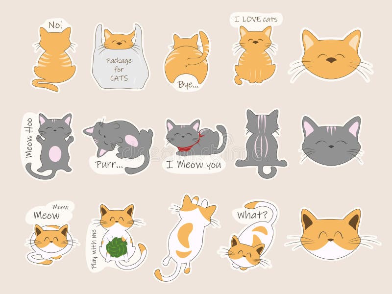 Conjunto de desenhos animados de gatos fofos desenhados à mão gatinhos fofos  em pose diferente