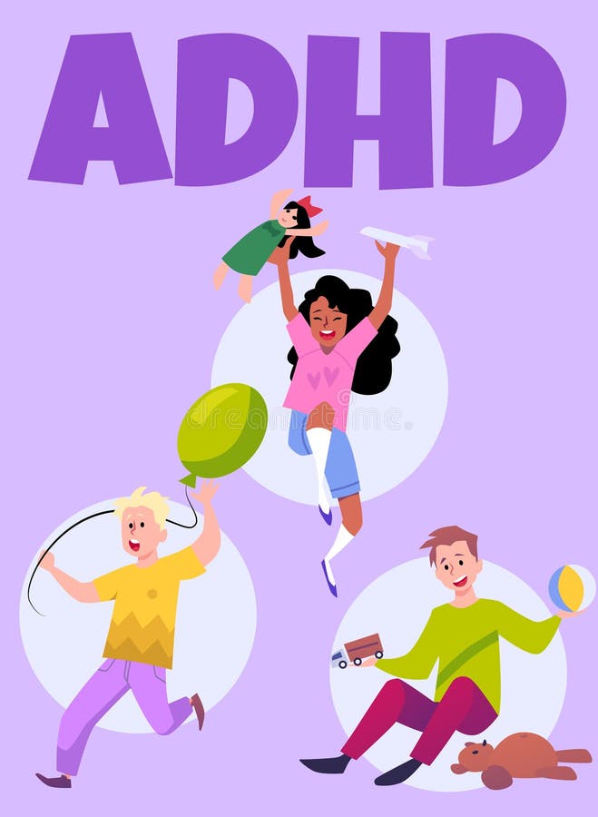 ADHD Attention Deficit Hyperactivity Disorder in Children Flat Vector ...