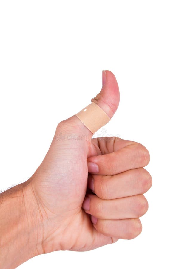 Adhesive Bandage on Thumb stock image. Image of adhesive 34761899
