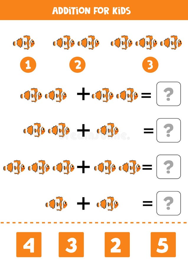 Adição com sorvete dos desenhos animados. jogo de matemática educacional  para crianças. resolva as equações. educação em casa. página de atividade  imprimível.