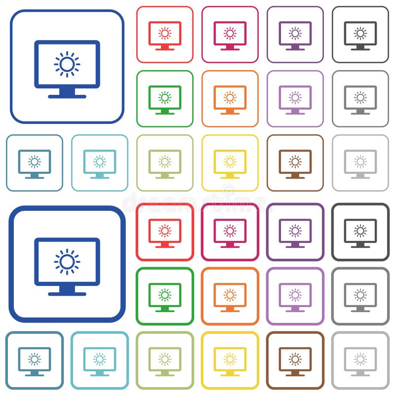 Adjust screen brightness outlined flat color icons royalty free illustration