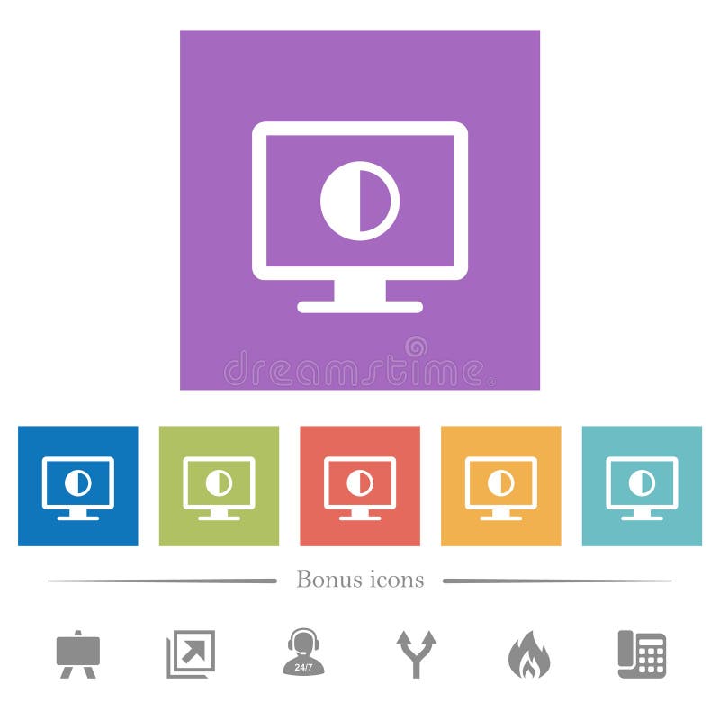 Adjust screen contrast flat white icons in square backgrounds royalty free illustration