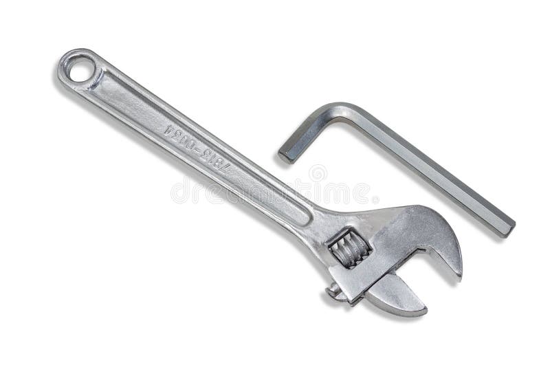 Adjustable wrench and allen key royalty free stock photography.