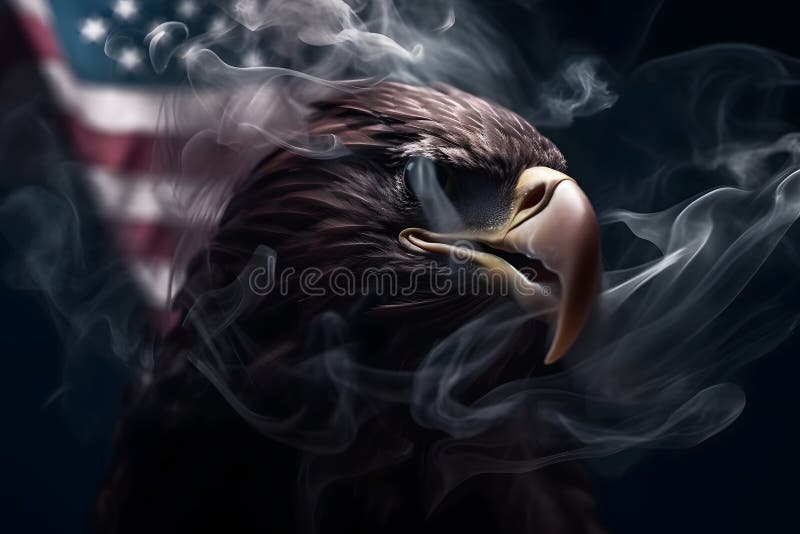 Adler und amerikanische Flagge mit Rauch. Neuronale Netzai generiert. neuronales Netzwerk ai-generierte Kunst.