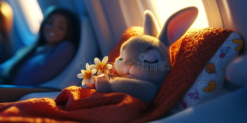Adlig nattvardsscen för Sleeping Bunny Rabbit Digital Art Warm Nighttime Scene stock illustrationer