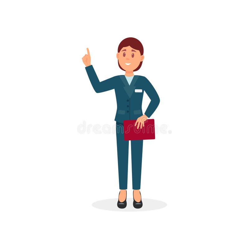 Administrador do hotel ou gerente da recepção com dobrador vermelho à disposição Jovem mulher no terno formal Projeto liso do vet ilustração do vetor Administrador do hotel ou gerente da recepção com dobrador vermelho à disposição Jovem mulher no terno formal Projeto liso do vet ilustração do vetor