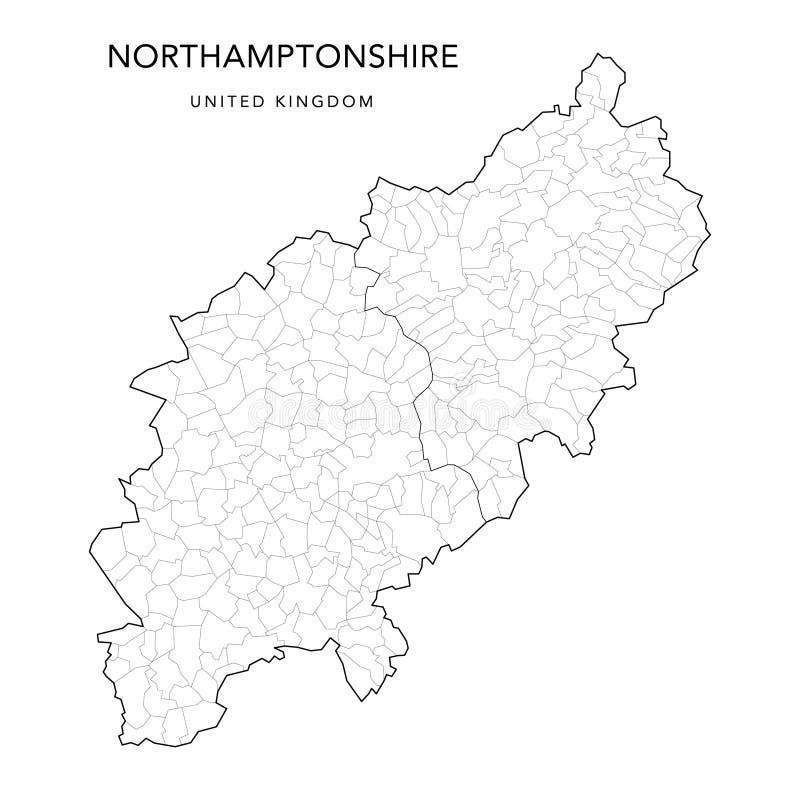 Administrative Map of Northamptonshire As of 2022 Vector Illustration