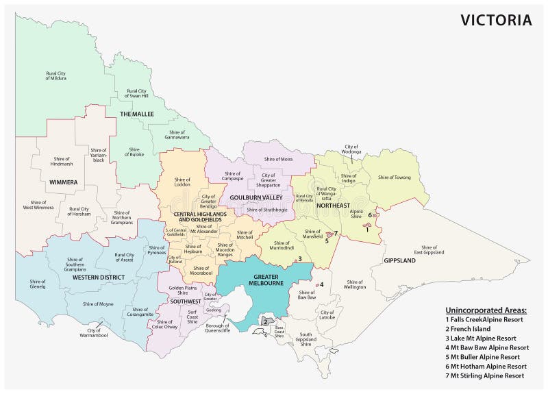 Administrative and political map of the australian state victoria royalty free illustration