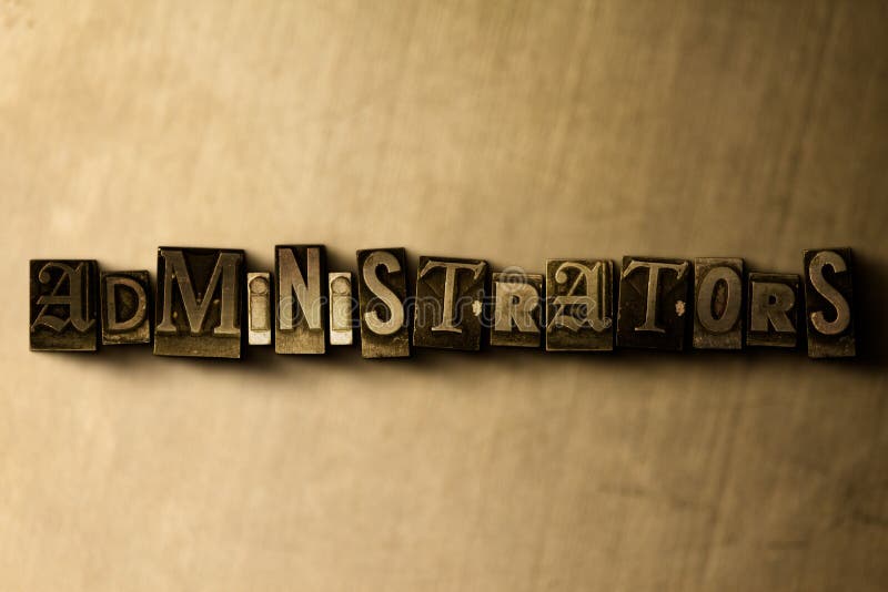 ADMINISTRATÖRER - närbild av det typsatta ordet för grungy tappning på metallbakgrunden stock illustrationer ADMINISTRATÖRER - närbild av det typsatta ordet för grungy tappning på metallbakgrunden stock illustrationer