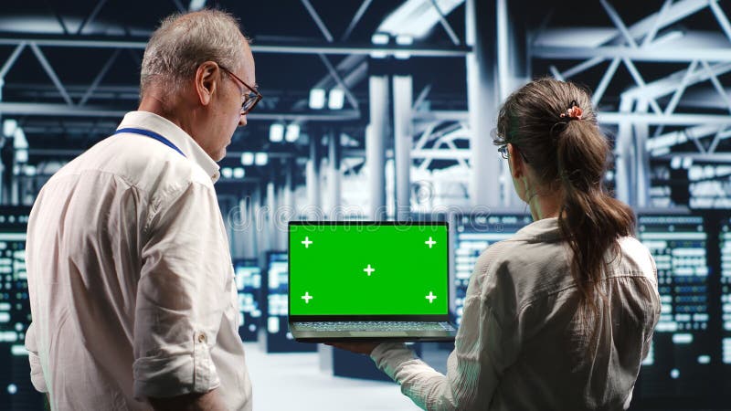 Green screen server rigs monitoring royalty free stock image